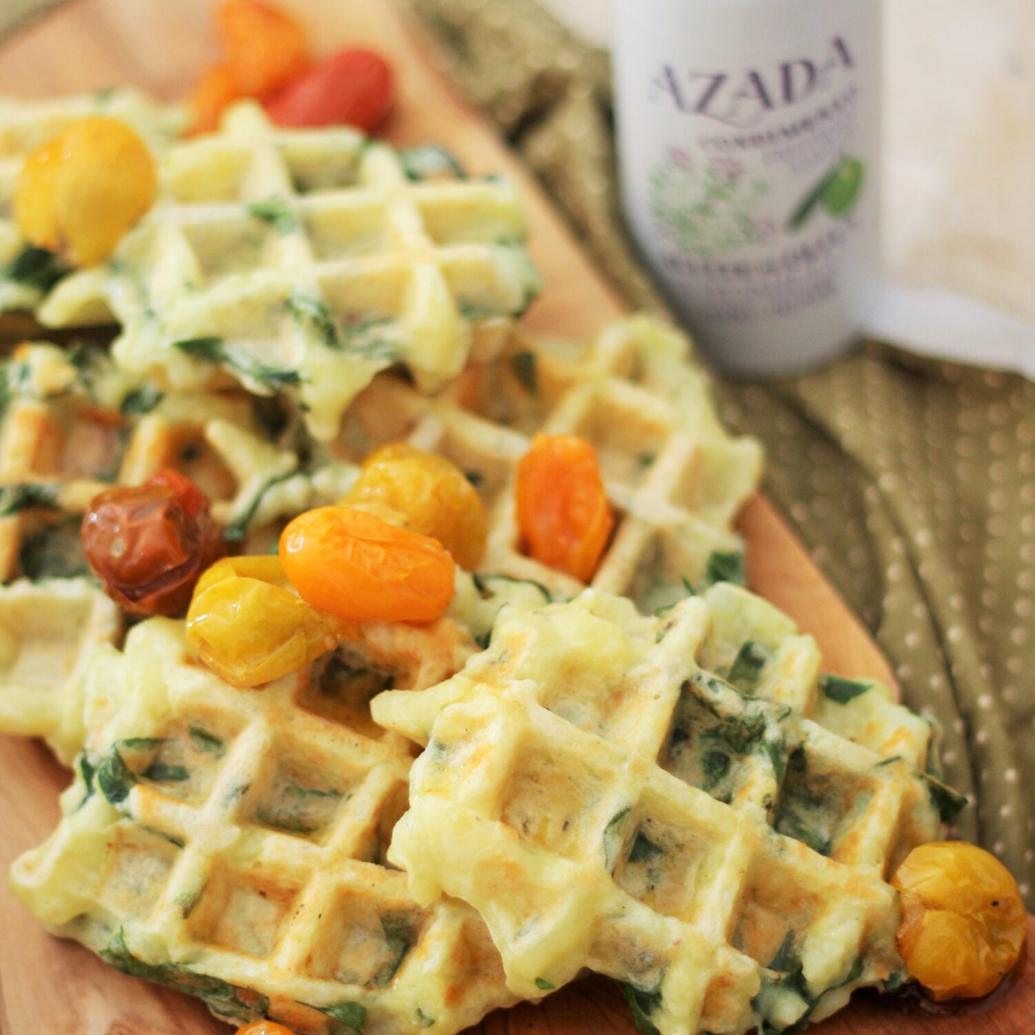Gluten-free Potato, Parmesan and Spinach Waffles with Slow Roasted Cherry Tomatoes 1